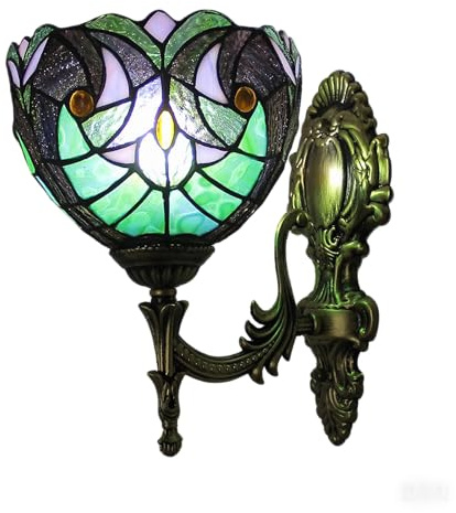 Fiunkes Blue Baroque Dragonfly Wall Sconce Lamp, Tiffany Style Vintage Rustic Green Stained Glass Wall Light, Bedside, Vanity, Garage, Bathroom