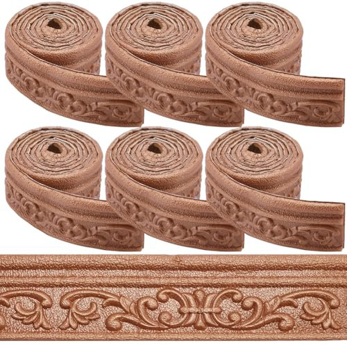 CRASPIRE Moldura de Corona para Papel Tapiz de 496 x 3.14 Pulgada Autoadhesiva Flexible Marrón 3D Borde de Pared Adhesivo Tipo Espejo Líneas de Base de Espuma para Decoración de Hotel Y Hogar