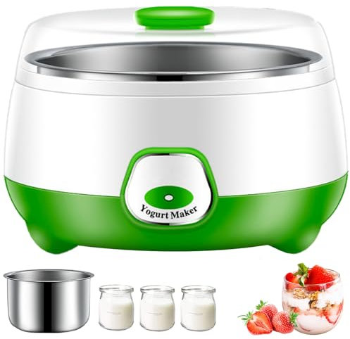 Yogurt Maker, 1L Electric yoghurt maker with 3 Glass Cups, Stainless Steel Liner, smart Constant Temperature Control, indicator light, Multi-function Homemade yogurt maker machine green
