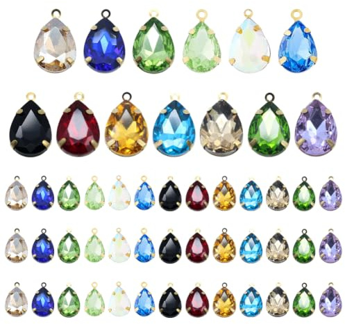 DICOSMETIC 56 pièces Breloques de Goutte 14 Couleurs Breloques en Verre Cristal Facetté Mini Breloques de Goutte d'eau Breloques en Verre Facetté pour la Fabrication de Bijoux Trou: 1mm