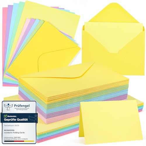 moinkerin 55x Klappkarten blanko mit Umschlägen A6 + 55x C6-Briefumschläge | Kraftpapier Umschlag Set in 5 Farbe für Hochzeitskarten, DIY Einladungen, Geburtstag & Weihnachtsgrüße