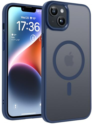 TOCOL für iPhone 14 Plus Hülle, Kompatibel mit MagSafe, Matt Tiefblau | Starke Haftkraft Magnetring, Kameraschutz mit erhöhten Rändern, Militärschutz Stoßfest Kratzfest, Durchscheinend Rückseite