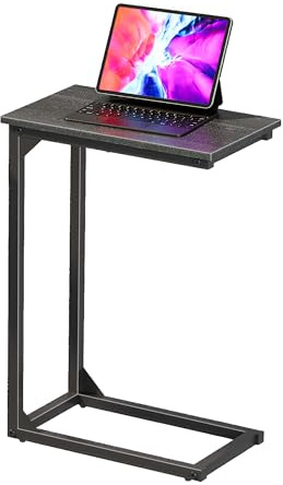 LAKEMID Schmaler C-förmiger Beistelltisch, C-Tisch für Sofa, Couchtisch mit Metallrahmen, große Oberfläche Sofatisch für Wohnzimmer (Schwarz)