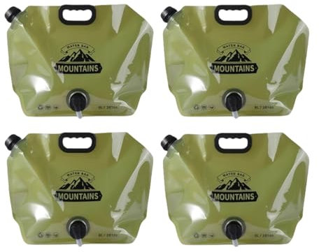 Vyloky 2/3/4 Stück Faltbarer Wassersack 8L 41x31cm mit Wasserhahn und Wasserstandsmarkierung, 105g Ultraleicht, 35mm Einlass, temperaturbeständig von 0-60°C, wasserdicht, für Outdoor-Camping (4)