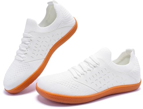 Womens Barefoot Shoes Wide Toe Box Trail Running Memory Foam Comfortable Trainers Lace-up Breathable Lightweight Walking Sneakers White UK 5.5