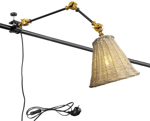 FSLiving Industrial Klemmleuchte mit 2,5 Schalterkabel,Einstellbar Clip auf Schreibtisch Leselampe,Dimmbar Clamp Nachttischlampe mit Flexarm für Schreibtisch Nachttisch Regal-braun BD2788-DZ512