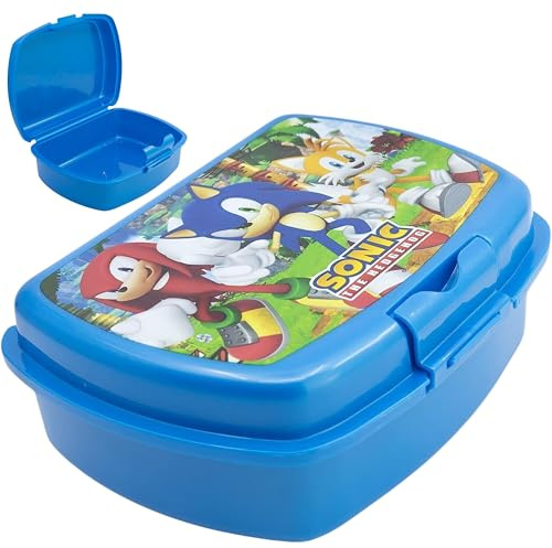 Sonic The Hedgehog - Contenitore per il pranzo in plastica, sicuro, per bambini, senza BPA, per scuola, viaggi, resistente, regalo per ragazzi dai 3 anni in su, 18 cm