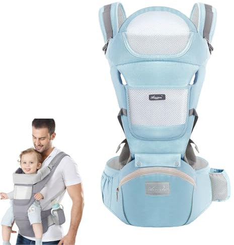 iuscacey Babytrage – 15-in-1 mit Hüftsitz, umwandelbare Babytrage für Neugeborene bis Kleinkinder (0–36 Monate), atmungsaktiv für alle Jahreszeiten,Blau