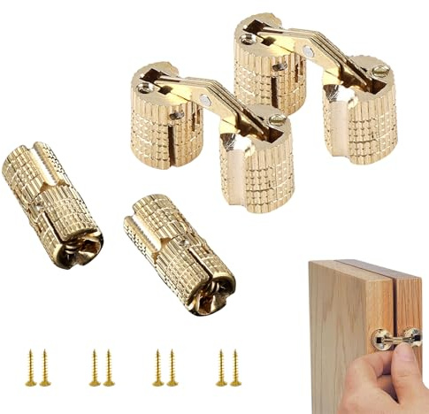 Rankomu 4 Pezzi Cerniere a Scomparsa 8mm in Ottone – Cerniere Nascoste a Barile 180° per Portagioie/Mobili – Portata 10kg Antiruggine
