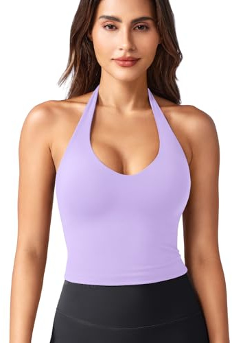 ZAAYO Canotta con Scollo a V Profondo Donna Top Senza Maniche con Imbottitura Crop Top Donna Estate Basic Sexy Top Senza Maniche Estivi, viola chiaro, M