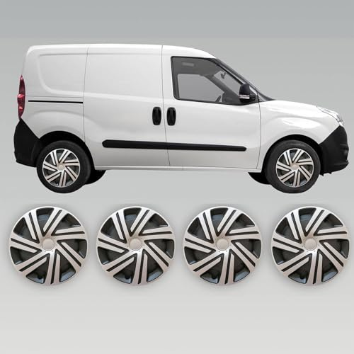 15 inch Wheel Trims Set of 4 – Fits Peugeot Partner Mk2 (2009–2018), Citroen Berlingo Mk2 (2008–2017) – Hubcaps – Silver/Black Covers for 15 Standard Steel Wheels (crsb)