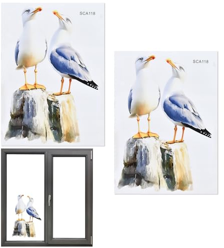Culinavog 2 Seagull Clear Window Sticker, Anti Collision Bird Strike Window Stickers, Unique Double Sided Print Decals Glass Door, Alert Bird Window Decals, Beautiful Static Cling Window Stickers