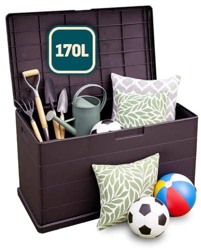 OutdoorOasis 170L Garden Storage Box – Waterproof Outdoor Storage Chest with Lockable Lid & Handles – Compact Plastic Garden Storage for Cushions, Tools & Parcels – Anthracite