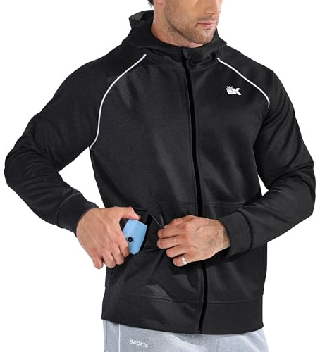 BROKIG ZipPlat Sweat à Capuche Sport Homme Veste Hoodie Poches Zippées Sportswear Survêtement Running Décontracté Hiver(Noir,M)