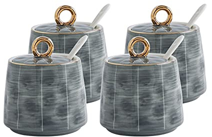 Kryddburk kryddbehållare, kryddställ lätt lyxig kryddkruka keramisk sockerskål saltskål kök kombinationskryddburk(Gray)