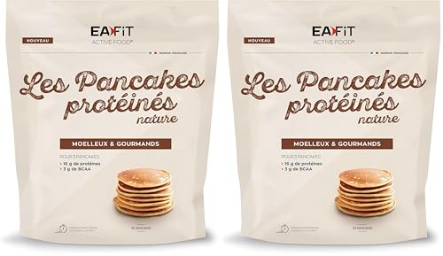 Les Pancakes Protéinés Nature - 400g - 16g de protéines - 3g de BCAA par portion de 3 PANCAKES - FAIBLE en Matières Grasses (Lot de 2)