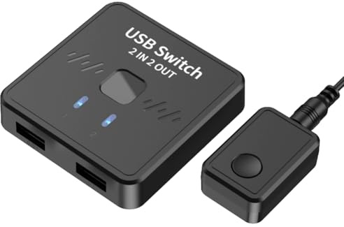Xnuiasqe Commutateur USB 2 Entrées/2 Sorties, Partage Clavier, Souris, Imprimante, Scanner, Webcam Entre Deux Ordinateurs, avec Contrôleur Externe