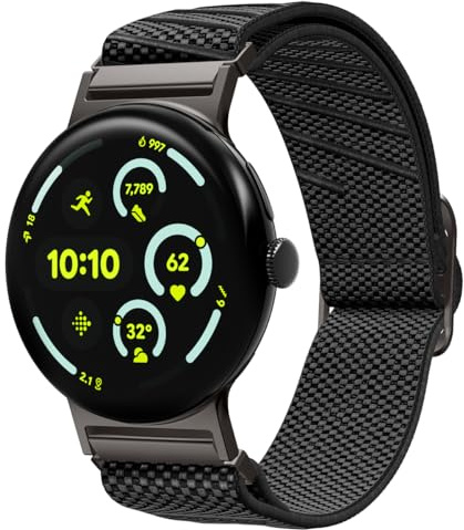 Spigen Lite Fit X Armband für Google Pixel Watch 5/4/3 45mm | Leichtes Stoffarmband mit diagonaler Webstruktur und Zinkschnalle für 2026–2024er Modelle – Schwarz