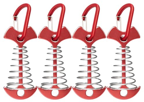 PAMINGONO 4 Stück Zeltzubehör Fischgräten Zeltheringe aus Aluminiumlegierung Outdoor Camping Heringe mit Federklemme zur Zeltbefestigung Windfeste Campingnägel für Wandern und
