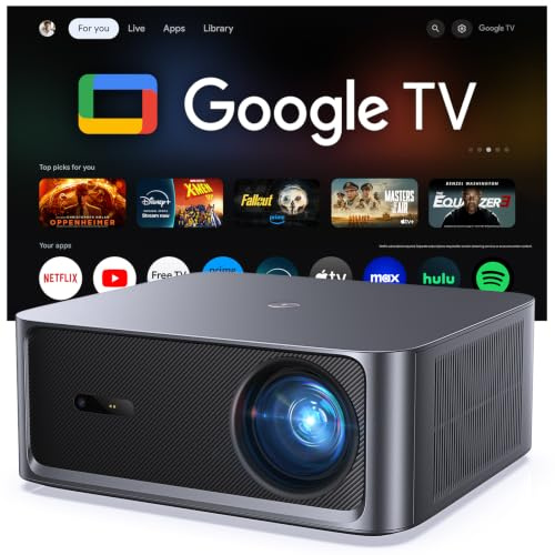 HAPPRUN Proiettore Smart da 3000 Lumen ANSI con Google TV Ufficiale, Compatibile 4K, Dolby Audio, Messa a Fuoco Automatica e Correzione Keystone Automatica, WiFi 6 e Bluetooth, Nero