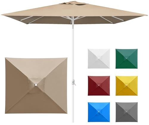 paramondo interpara Sonnenschirm aus 230 g/㎡ Polyesterfaser quadratisch 3 x 3m creme + Gestell Weiß, Gartenschirm Marktschirm knickbar, Stabil, für Terrasse Balkon Sonnenschirm mit Kurbel, 8,8kg