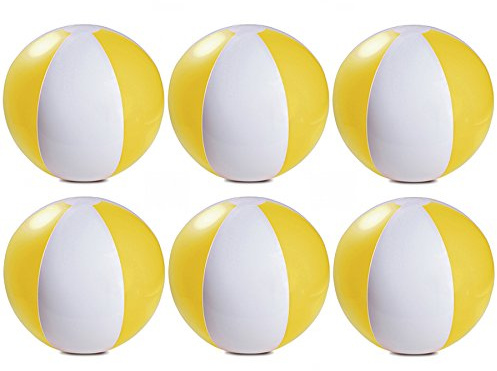 eBuyGB Pack of 6 Inflatable Colour Beach Ball Pool Game, Yellow, 22cm / 9