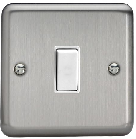 Varilight Single Rocker Light Switch 2-Way - Value Matt Chrome With White Rocker, XS1W