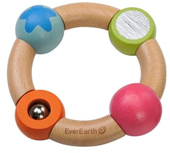 EverEarth Baby Grab Ring Blue Star EE33587 Holzspielzeug für Kinder ab 6 Monaten