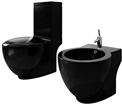 vidaXL Set Bidet e Toilette in Ceramica Nera WC Sanitari Bagno Gabinetto Bidè