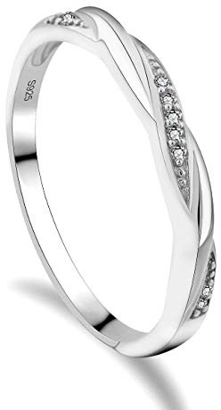 GULICX Skinny 925 Sterling Silver Ring Cubic Zirconia CZ Wedding Promise Eternity Ring Sizes J 1/2, K, L 1/2, N 1/2, O, P, P 1/2, Q, R 1/2, S, T 1/2, U, V, W