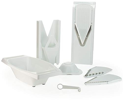 Börner Cortador de Verduras V3 (Set Plus) • Mandolina en V con Contenedor y Espiralizador • Cortador Ajustable para Rodajas, Tiras y Cubos • Conjunto completo • Color: Blanco