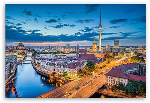 ge Bildet Bild auf Leinwand | Berlin Skyline - Deutschland - Stadtbild Städtebild A in 120x80 cm als Wandbild XXL | Wand-deko Dekoration Wohnung modern Bilder | 2211
