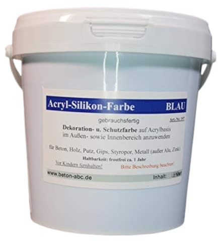Blau - Betonfarbe Acryl Silikon 5 Liter -5 x 1L (EUR13,98/1L)