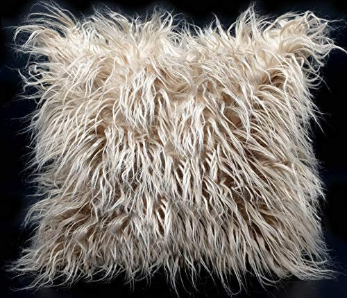 cushion mania Luxury Shaggy Faux Fur Covers or Cushions Large Fluffy Decorative Throw Pillows for Sofa and Bed Super Soft Long Hair Plush Cushions 17x17 or 21x21 (Beige, 21x21 Filled Cushion)