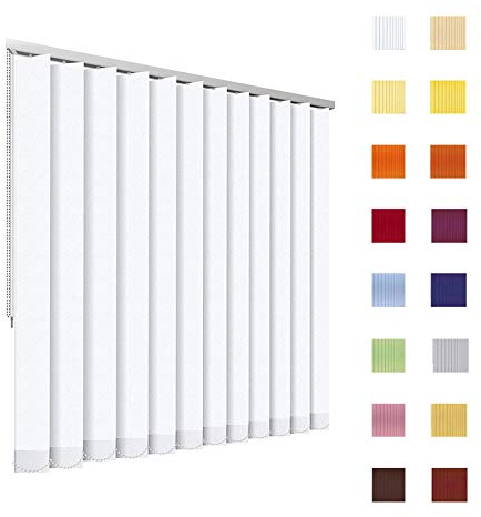 HB-Sonnenschutz Lamellenvorhang, Lamellen, Vertikallamellen, Vertikaljalousie, Komplettset, 127 mm, weiß, Weiss, Schnur/Kette, jedes Maß ist möglich (Breite: 251-300 cm x Höhe: 201-250 cm, weiß)