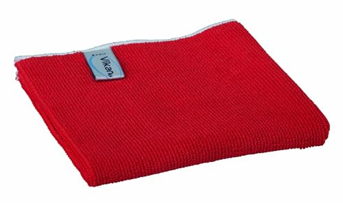 Vikan 691134 Basic Microfibre Cloth, Red, 320mm Length, 320mm Width, 3mm Height, Pack of 5