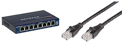 Netgear GS108GE Switch Métal 8 Ports Gigabit Non Manageables ProSAFE, Garantie à Vie & Amazon Basics Câble réseau Ethernet RJ45 catégorie 6-1,5 m - 5 câbles