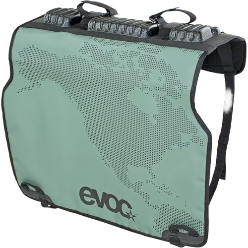 EVOC Tailgate PAD Duo für Fahrradtransport im Pickup (Fahrradtransport, sichere Fixierung von 2 Bikes, Schnellzugriff zum Ladeklappenhebel, Schutz für Pickup und Bike), Farben: Olive, Schwarz