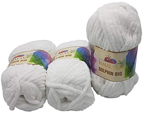 Ilkadim 3 x 200 Gramm Himalaya Dolphin Big, Strickwolle Extras dick, Babywolle 600 Gramm Wolle Super Bulky (weiß 76701)