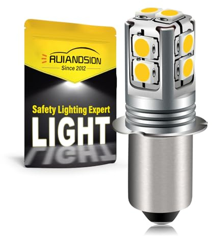 Ruiandsion P13.5S Basis LED Lampe 6-40 Volt Upgrade LED Taschenlampe 4300K Warmweiß 6V 9V 12V 18V 19,2V 24V Ersatz für Taschenlampe Taschenlaterne Arbeitslicht, unpolar