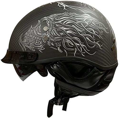 GAOZHE Casco de Motocicleta Cruiser de Media Cara con Visera desplegable, Visera extraíble y Hebilla de liberación rápida Medio Casco de Estilo alemán con certificación Dot