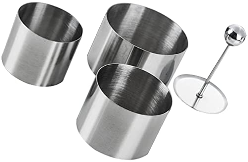 DOITOOL Cake Stencil Round Food Molding Set Plating Forming Rings Stainless Steel Cutters Food Ring Sets with Presser for Kitchen Home Restaurant Circle Stencil
