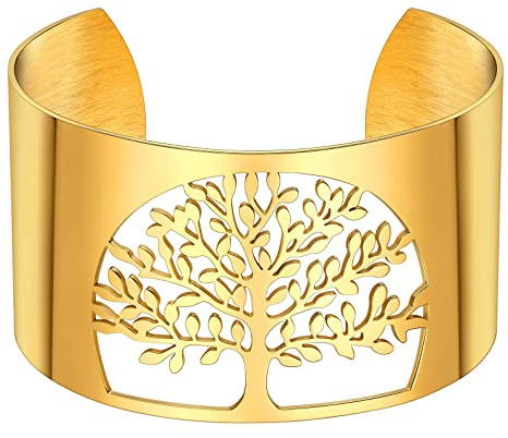 FOCALOOK Lebensbaum Oberarmreif Gold Damen Armband 40mm breit Oberarmreif Armspange Freundschaftsarmband Oberarm Schmuckaccessoire