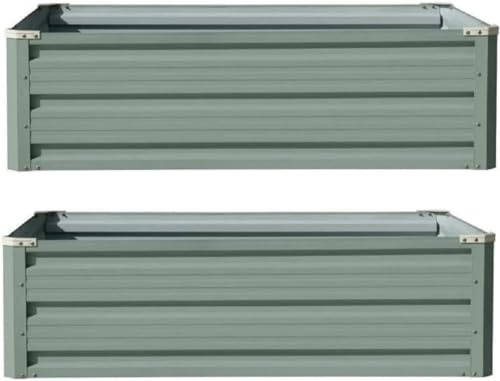 Garden Metal Raised Vegetable Planter Sage Green Outdoor Flower Trough Herb Grow Bed Box 3 Sizes Small 60x60cm Medium 80x60cm Large 120x90cm Twin Pack (Large 120x90cm x2)