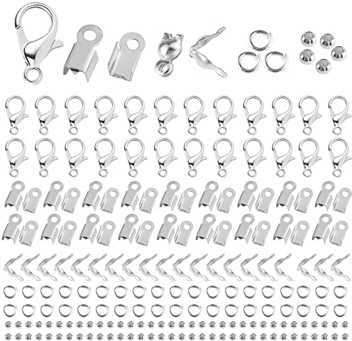 ALEXCRAFT 1150 Stück Schmuckherstellung Zubehör Silber Inklusive Silber Kettenverschluss Quetschperlen Armband Verschluss Lobster Clasp Open Jump Rings Cord Ends Terminators Bead Tips Knot Covers