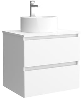 Salgar Mueble de baño Bequia 60 cm con Lavabo 100% montado de fábrica | Acabado Blanco Mate suspendido 2 cajones Cierre amortiguado Apertura con uñero | Lavabo sobre encimera