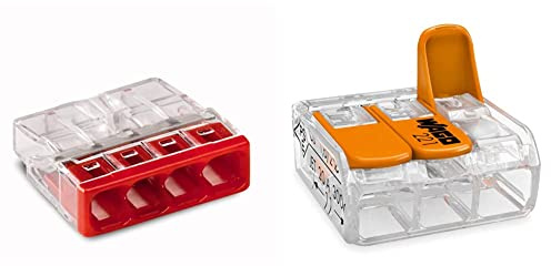 WAGO® Klemme, 4-Leiter, Verbindungsdosenklemme, 2273-204 (100 Stück) & ® Klemme, 3-Leiter, 4 mm², Verbindungsklemmen mit Hebel, 221-413 (50 Stück)