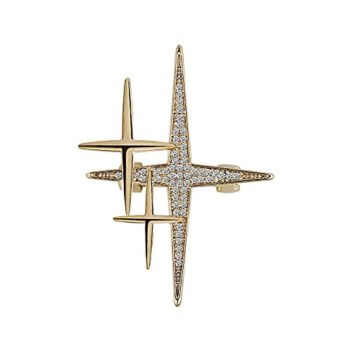 14K Gold Plated Cross Star Lapel Brooch Pin for Women Girls Men Cubic Zirconia Crystal Starburst Clip Sweater Collar Scarves Dress Jackets Backpacks Badge Corsage Brooches Pins Dainty Jewelry Gifts