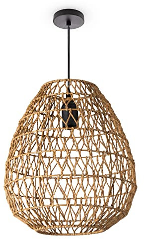 Paco Home Hängeleuchte Bambus Esszimmerlampe Korblampe Hängend Papier Pendellampe Papier Gras Boho Natürlich Bar E27, Lampenart:Pendelleuchte - Typ 2, Farbe:Natur (Ø30cm)