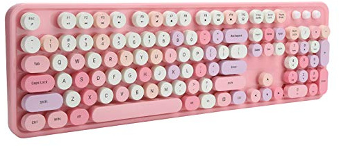 Zunate Teclado Inalámbrico, Teclado Mecánico, Juego de Ratón para Computadora de Escritorio para Pc (Tema Rosa)